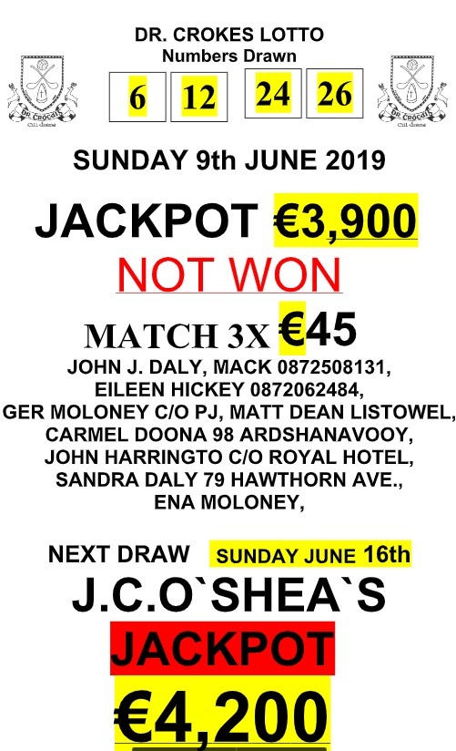 ClubZap Dr Crokes Lotto Numbers Drawn 6 12 24 26 Jackpot