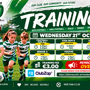 ⚽ KILLARNEY CELTIC FC – WEDNESDAY 21st  OCTOBER NIGHT TRAINING ⚽