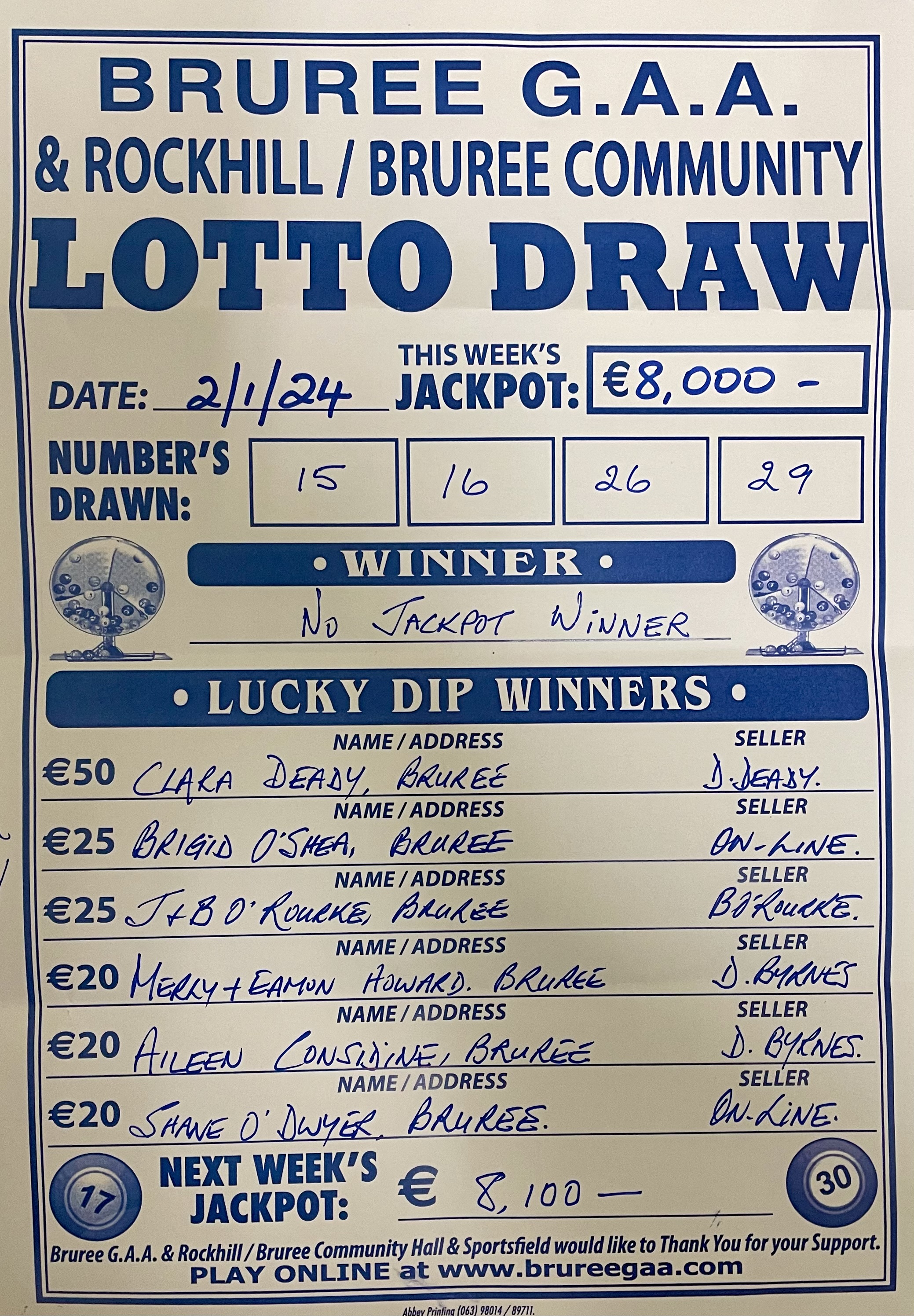 Lotto results for wednesday the 2nd shop of january