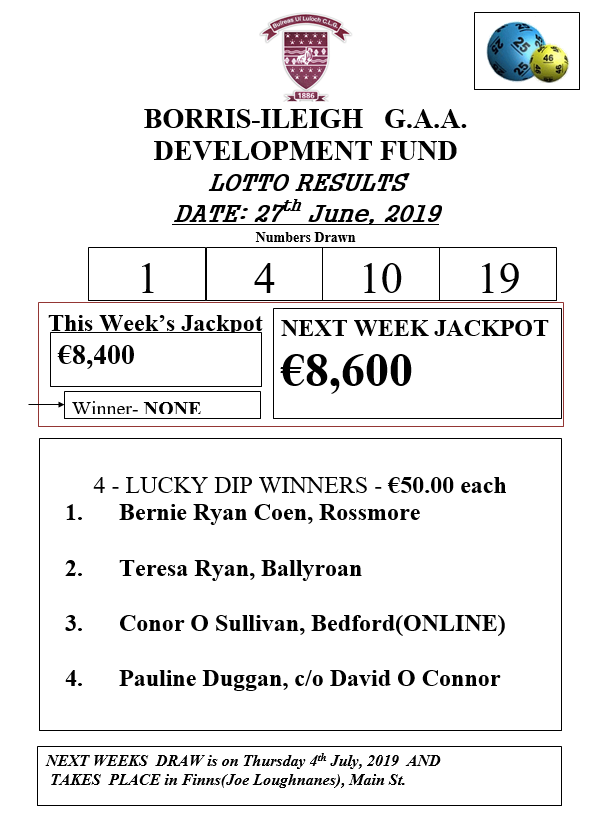 Lotto numbers deals 1 june 2019