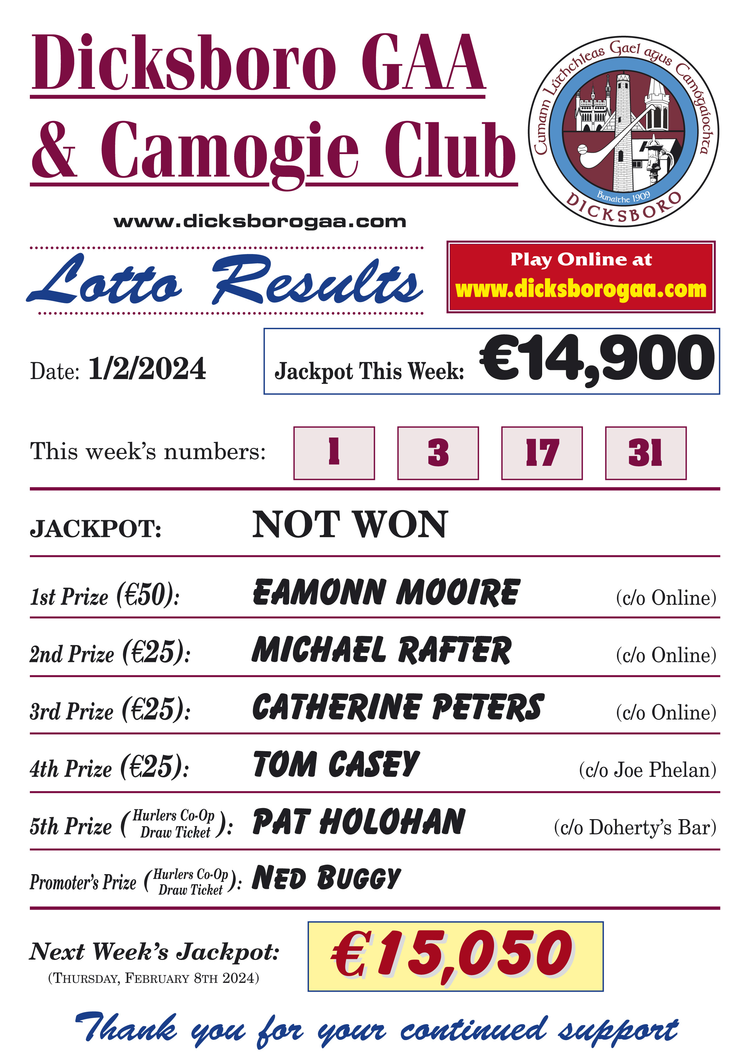 ClubZap Dicksboro Lotto Results 1st February 2024