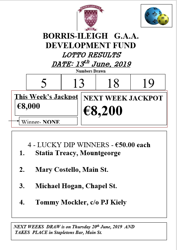 Lotto numbers 19th june on sale 2019