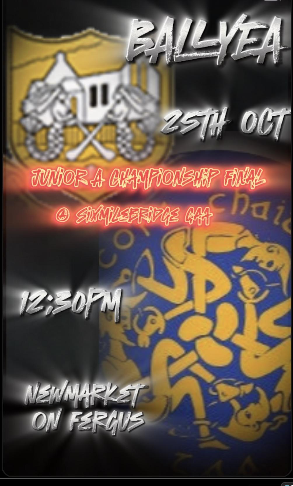 Junior A County Final: Sunday 25th Oct, 12:30pm
