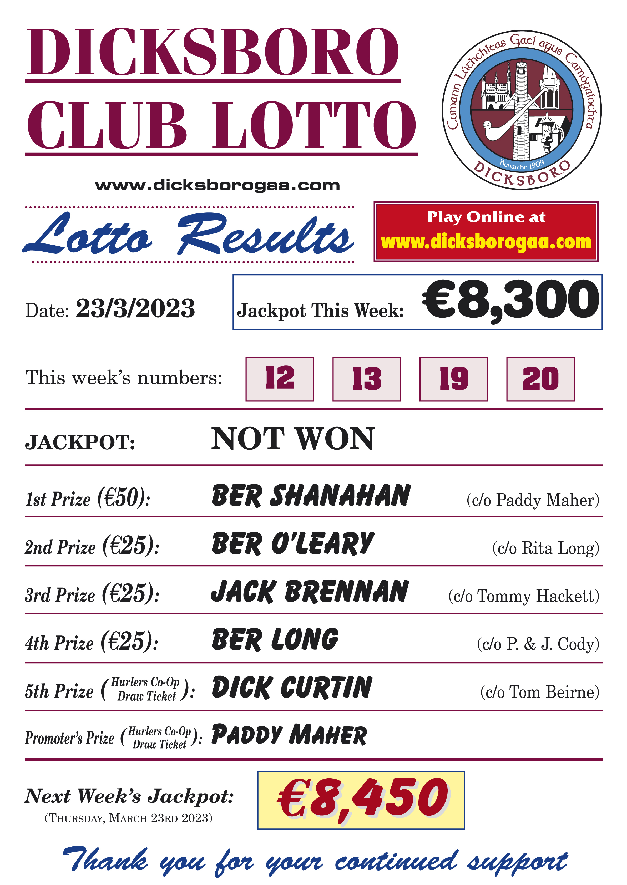 Lotto numbers shop 23rd march