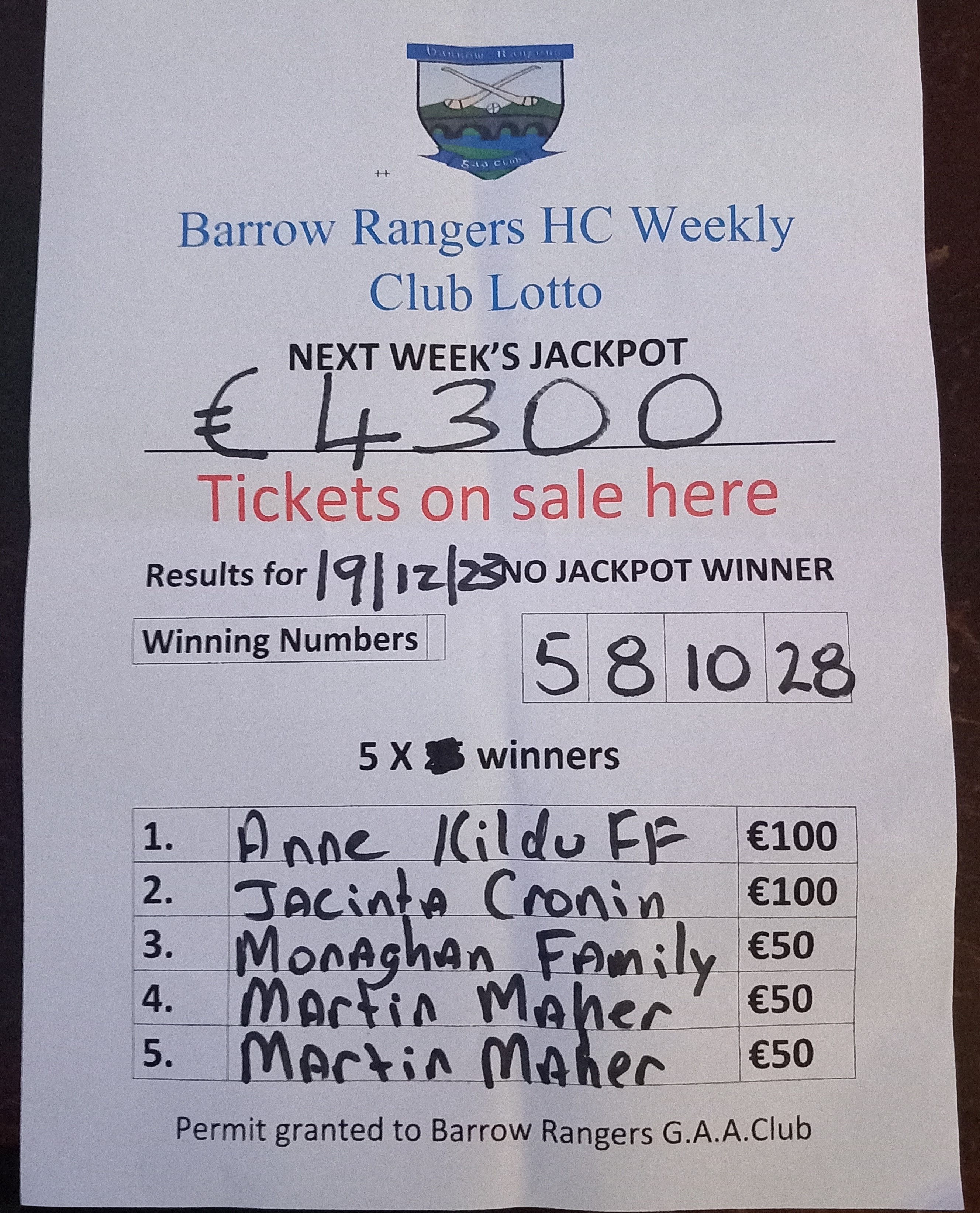 Lotto numbers for the deals 19th of january