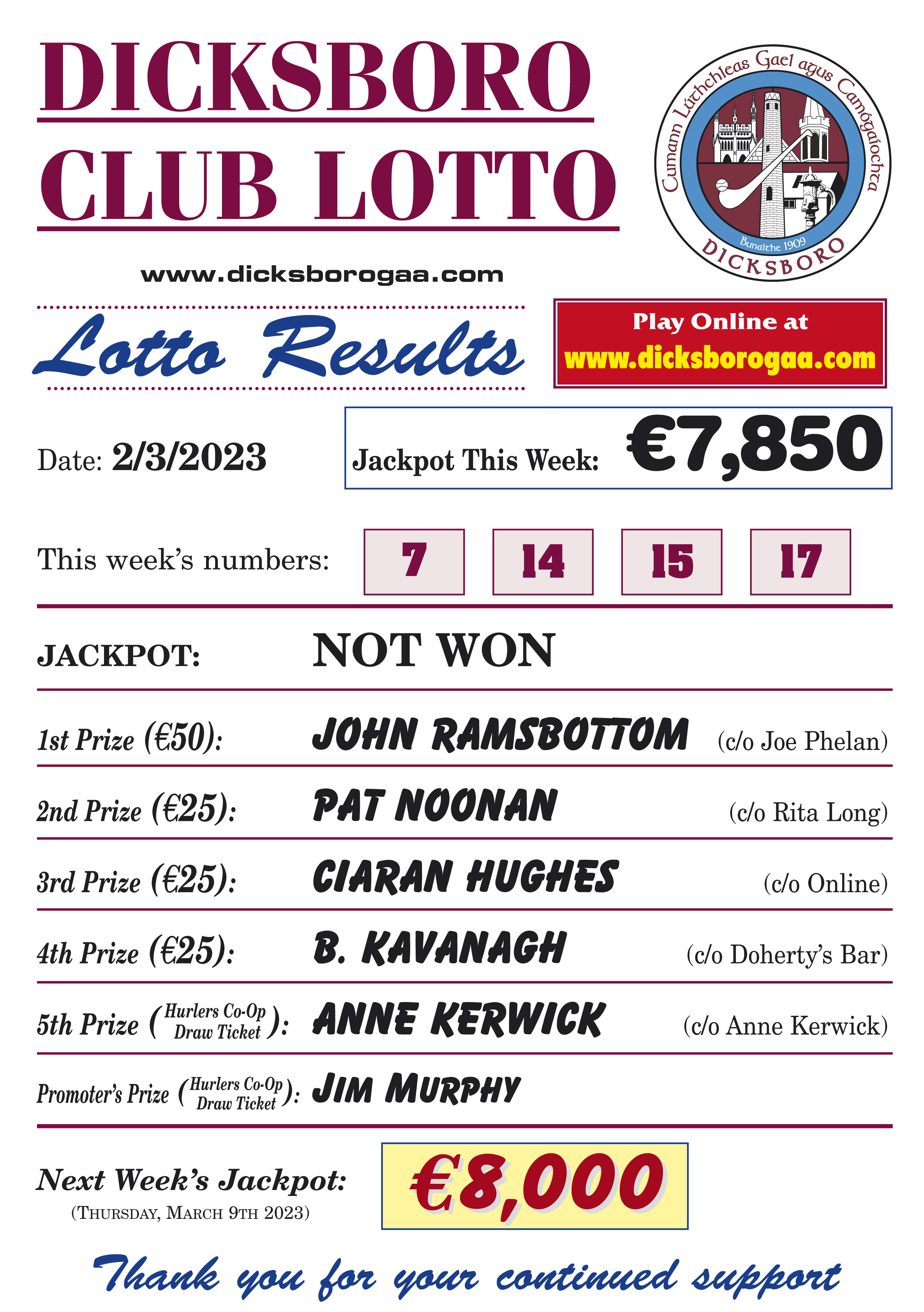 ClubZap Dicksboro Lotto Results 2nd March 2023
