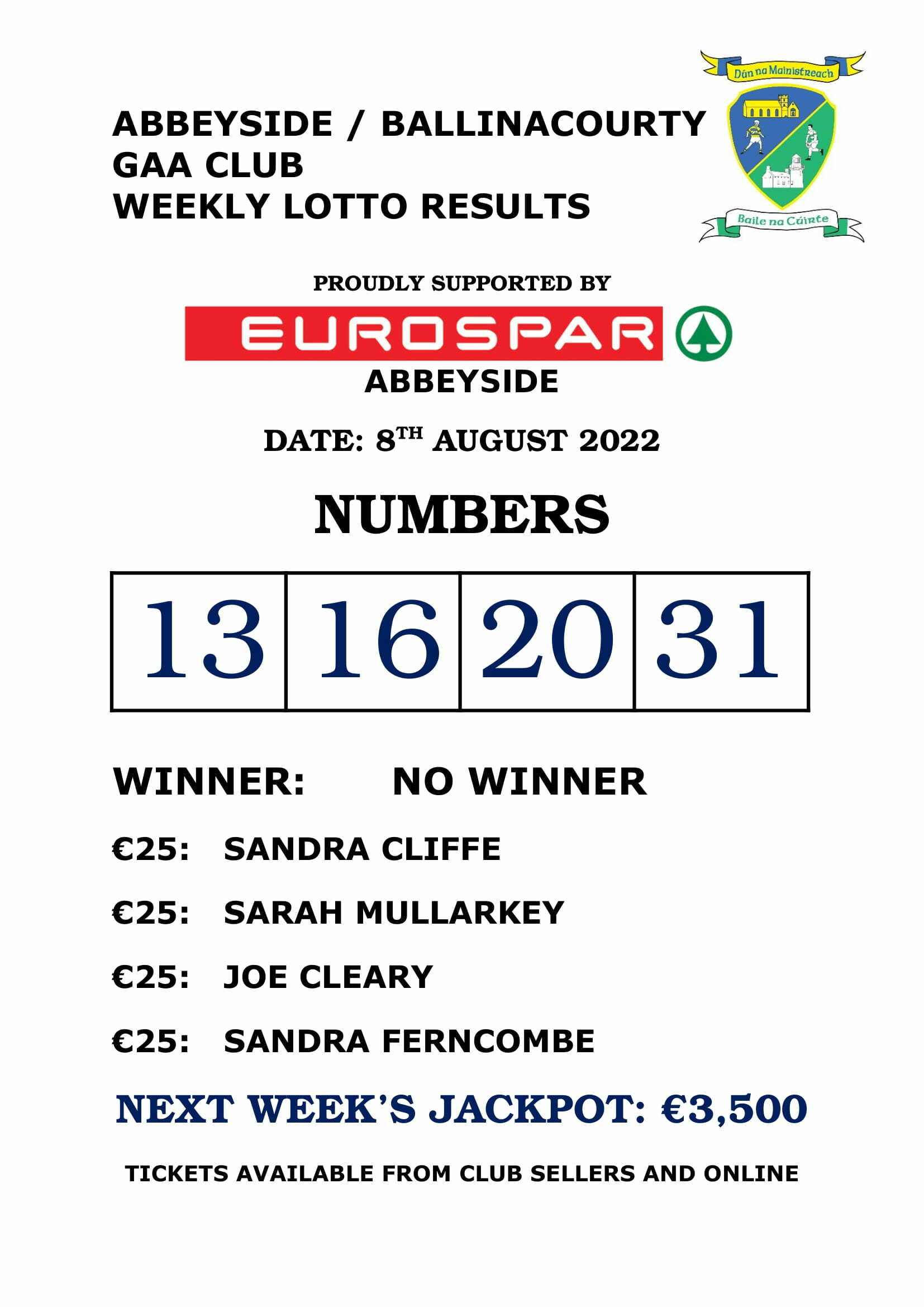 Lotto results for shop 10th of august