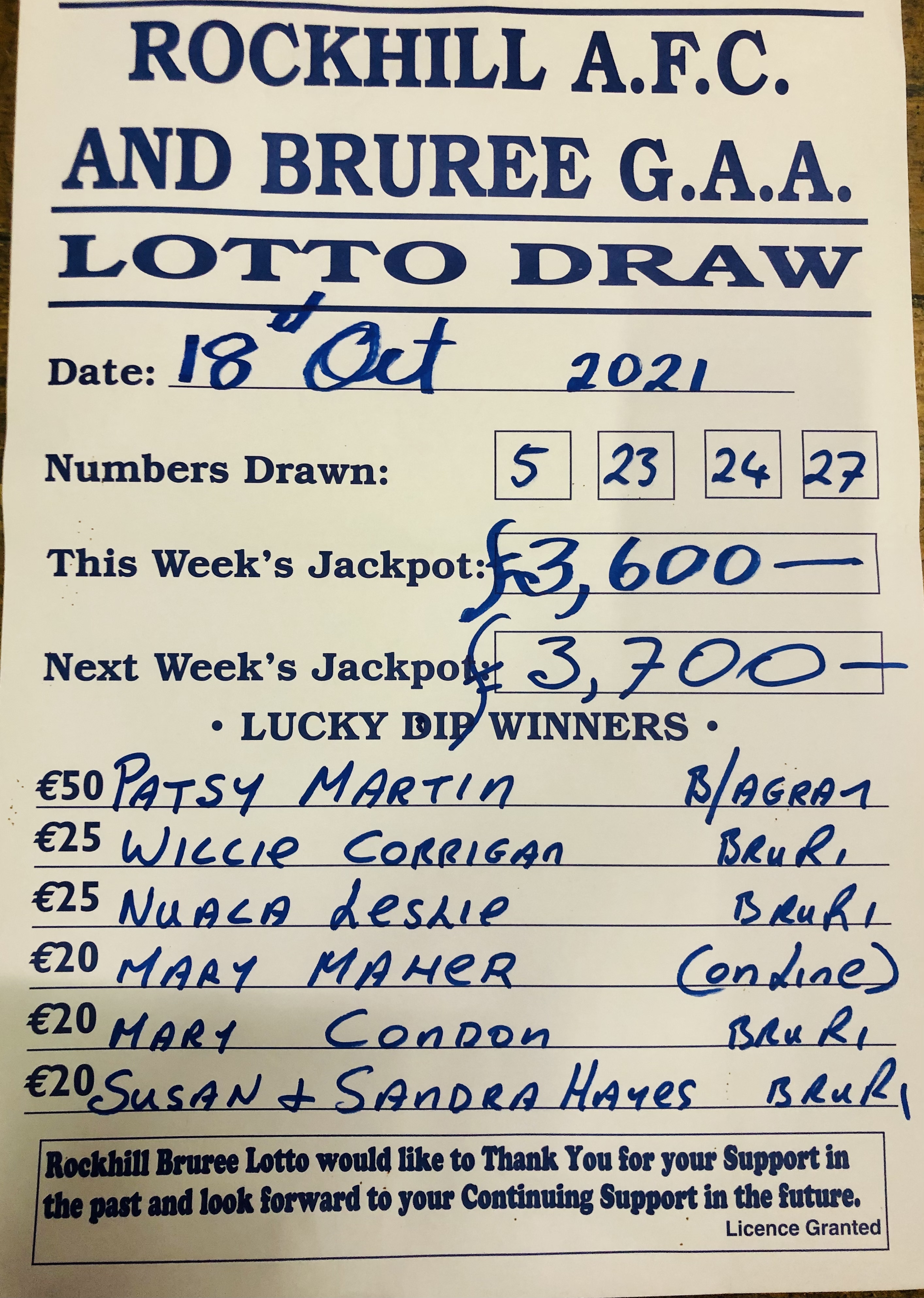 ClubZap Lotto Results Oct 18th