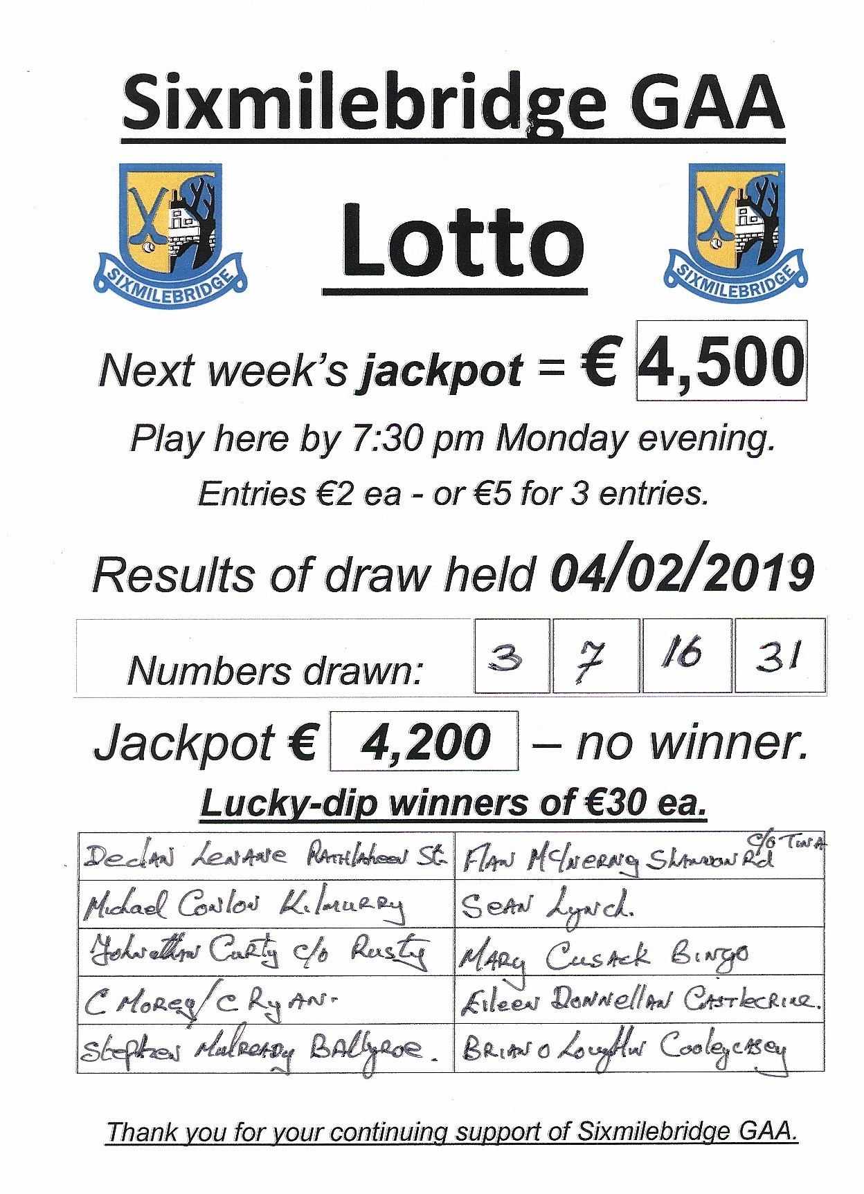 ClubZap Lotto Results 04 02 2019