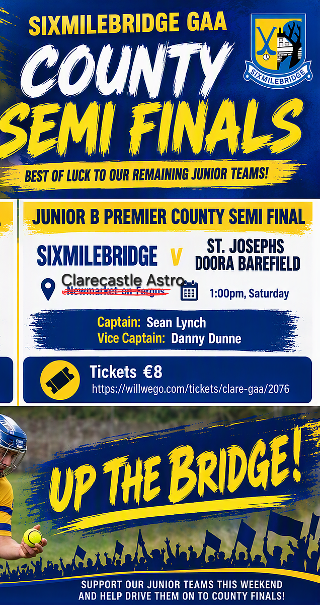 🛑🛑Venue Change🛑🛑 - Junior B v Doora Barefield, now Clarecastle Astro at 1pm Today