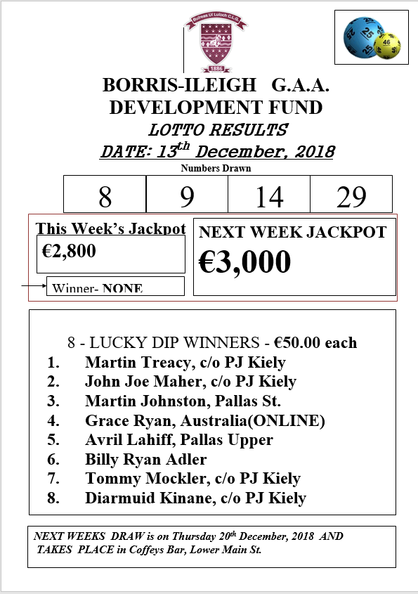 Lotto results shop 18 december 2018