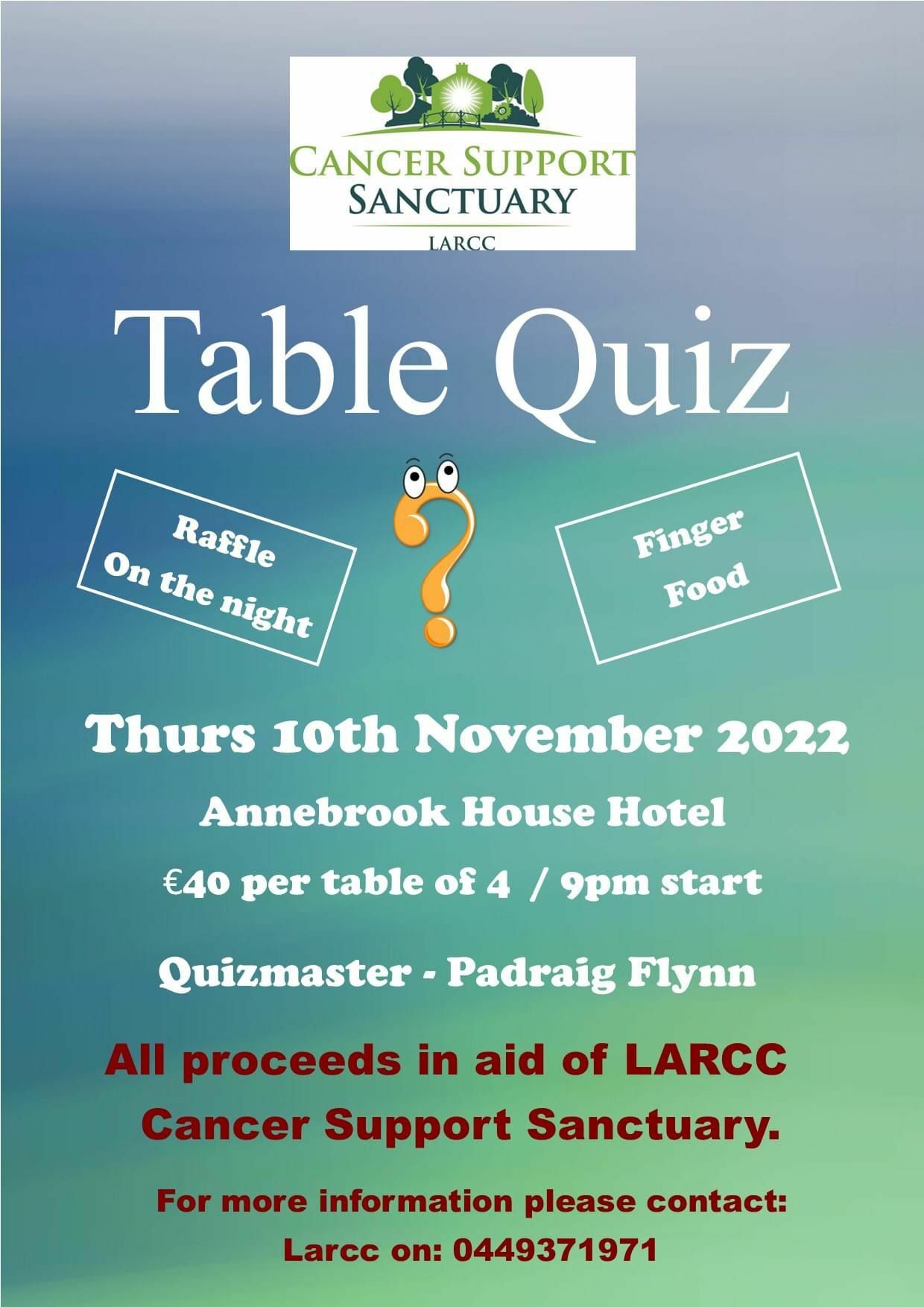 ClubZap LARC Table Quiz worthy of support