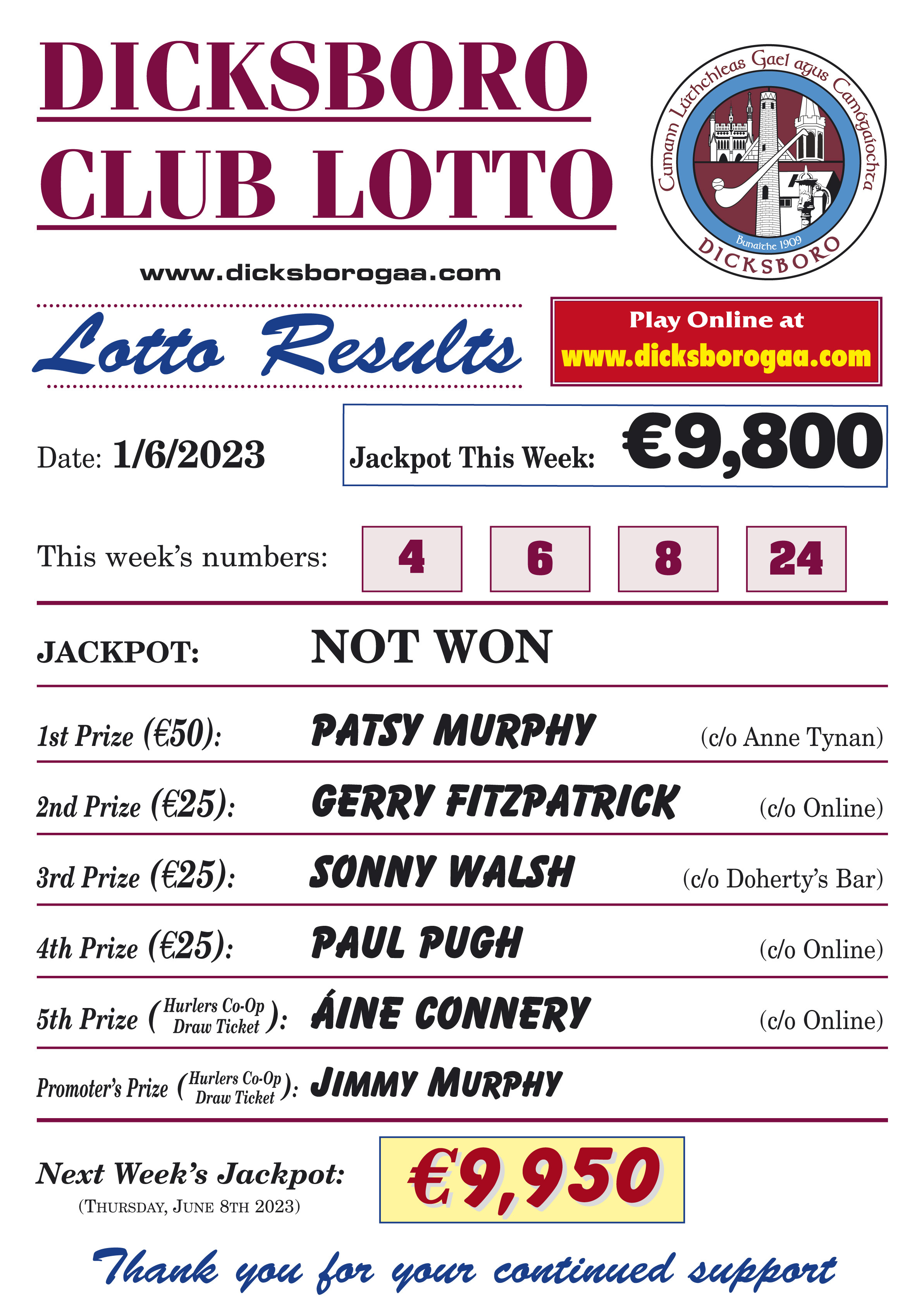 Lotto results for shop 1st of june