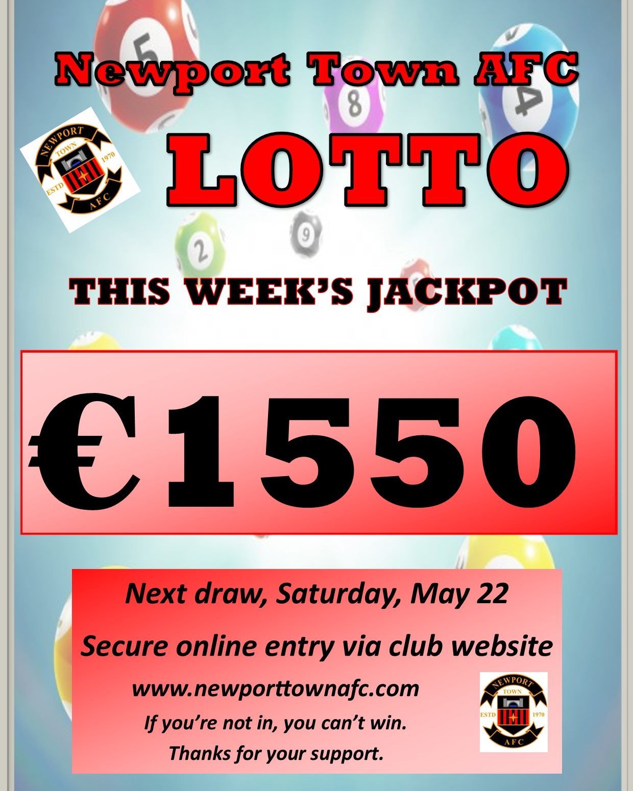 Newport Town AFC Saturday s Lotto Jackpot is 1 550