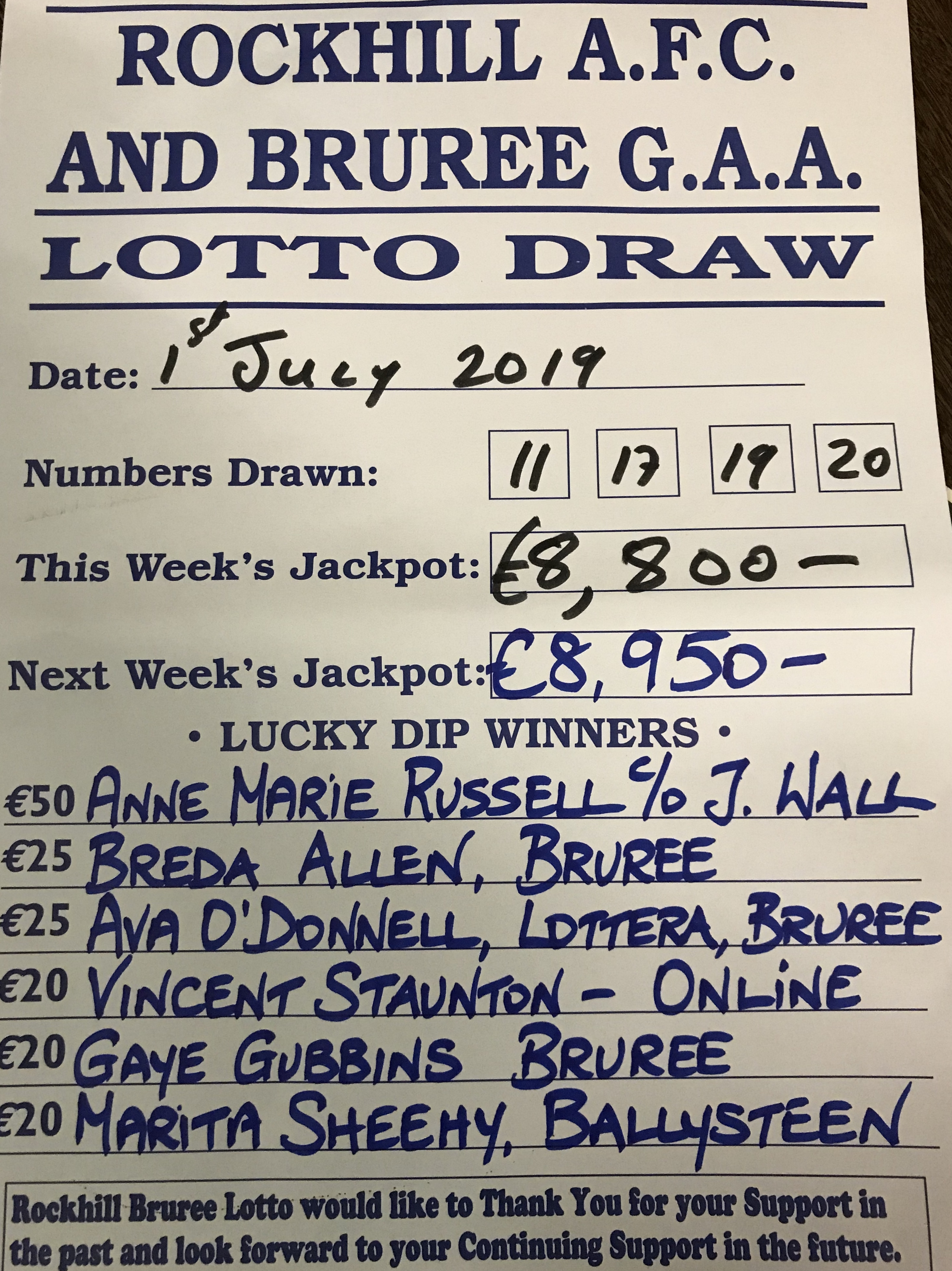 Lotto draw 17 store july 2019