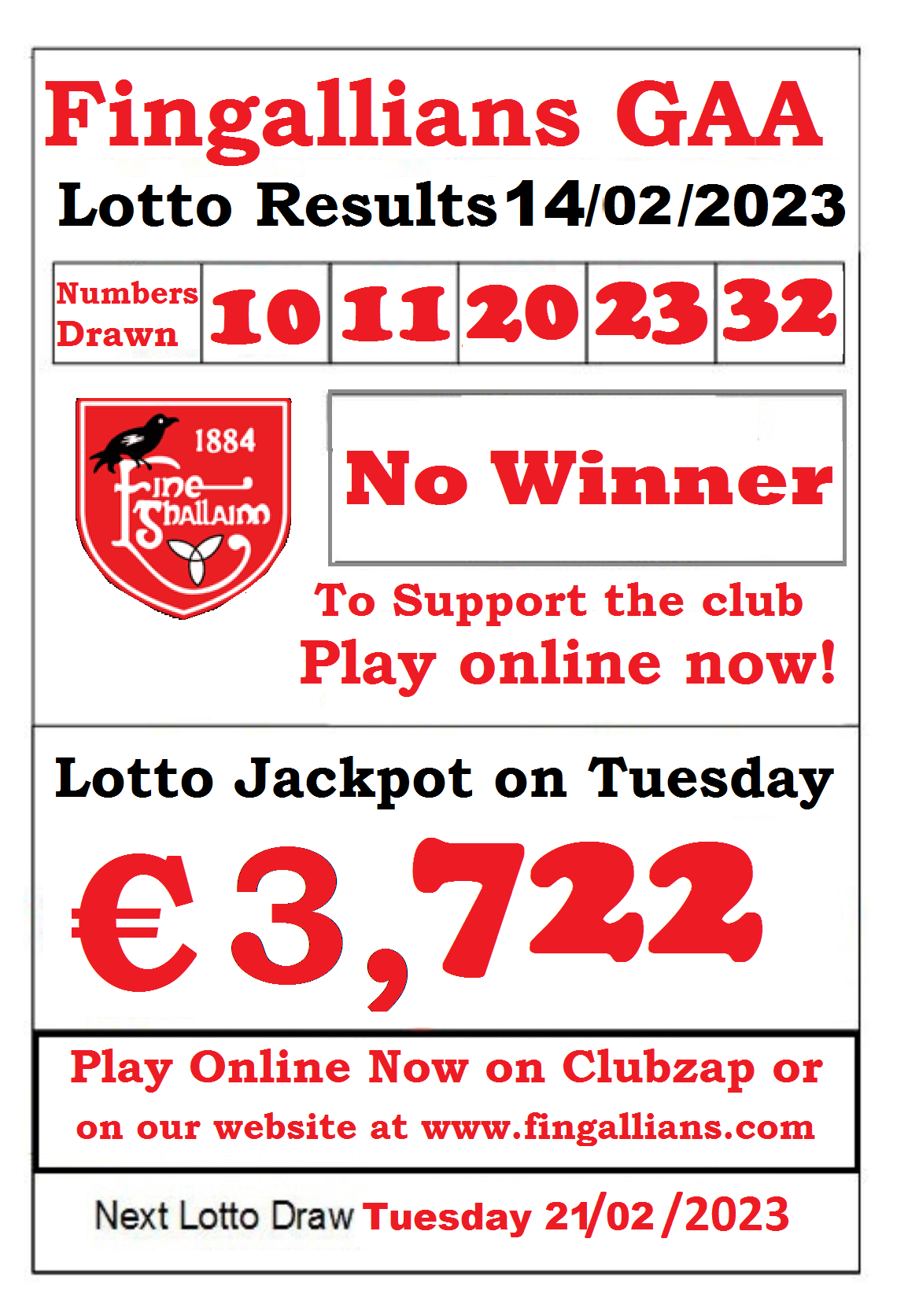 ClubZap  Huge Lotto Roll over Jackpot tomorrow Tuesday of €3,722. If  you're not in you can't win.