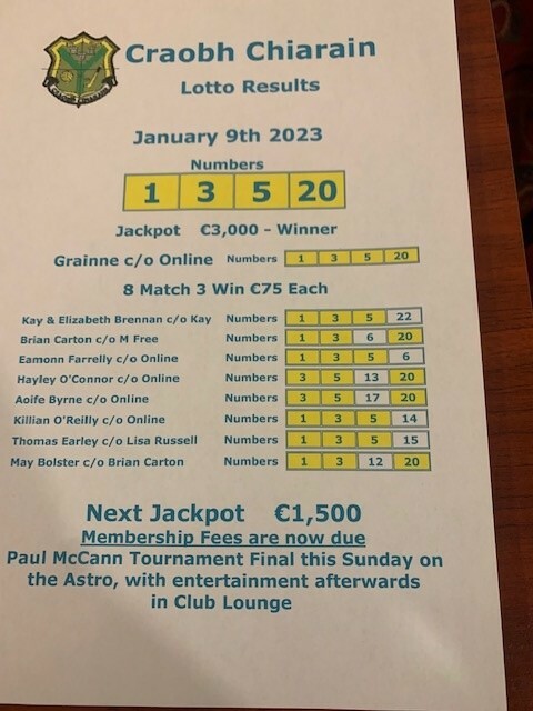 Lotto numbers for the 9th of clearance january