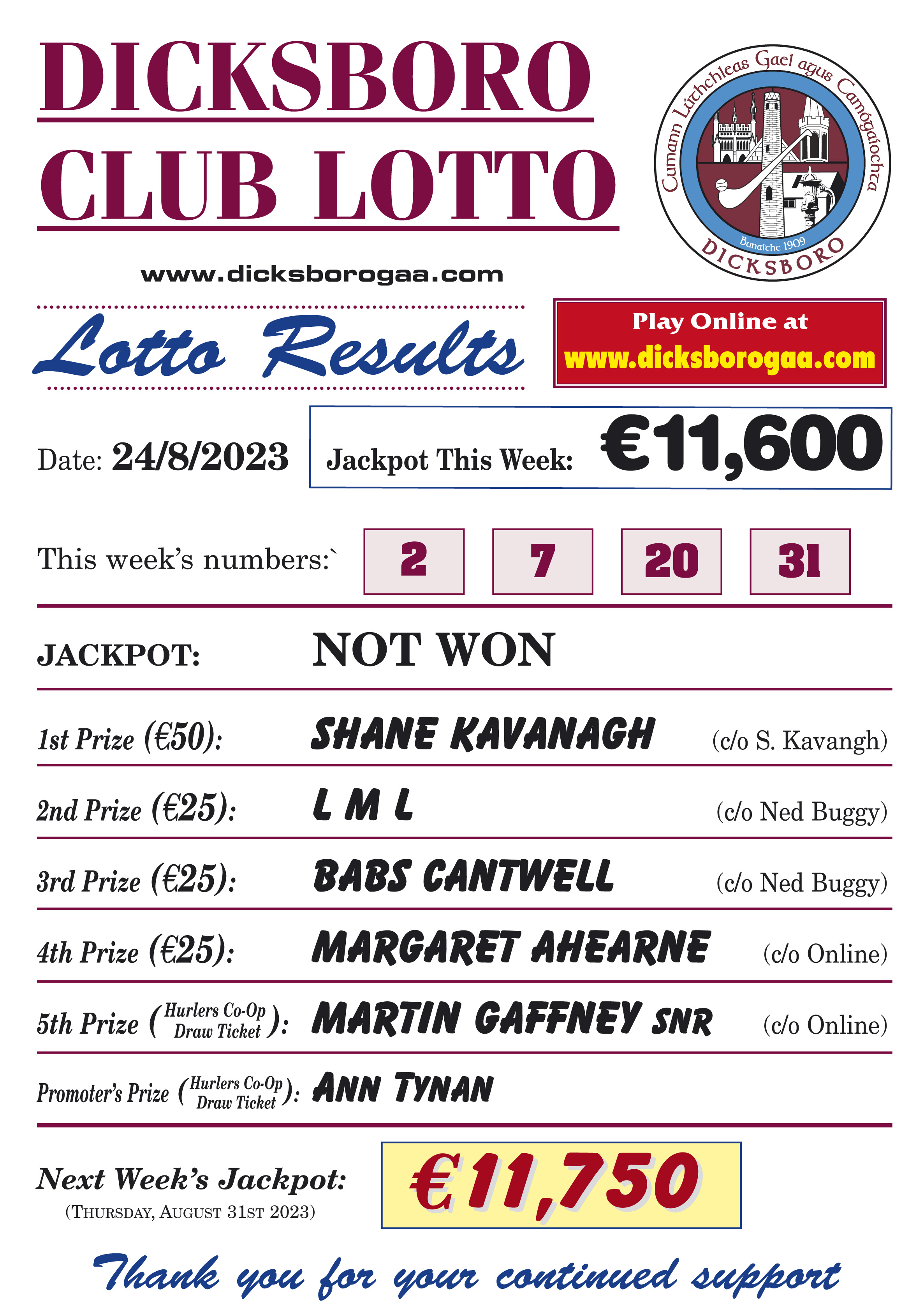 Lotto results for saturday deals the 24th of august