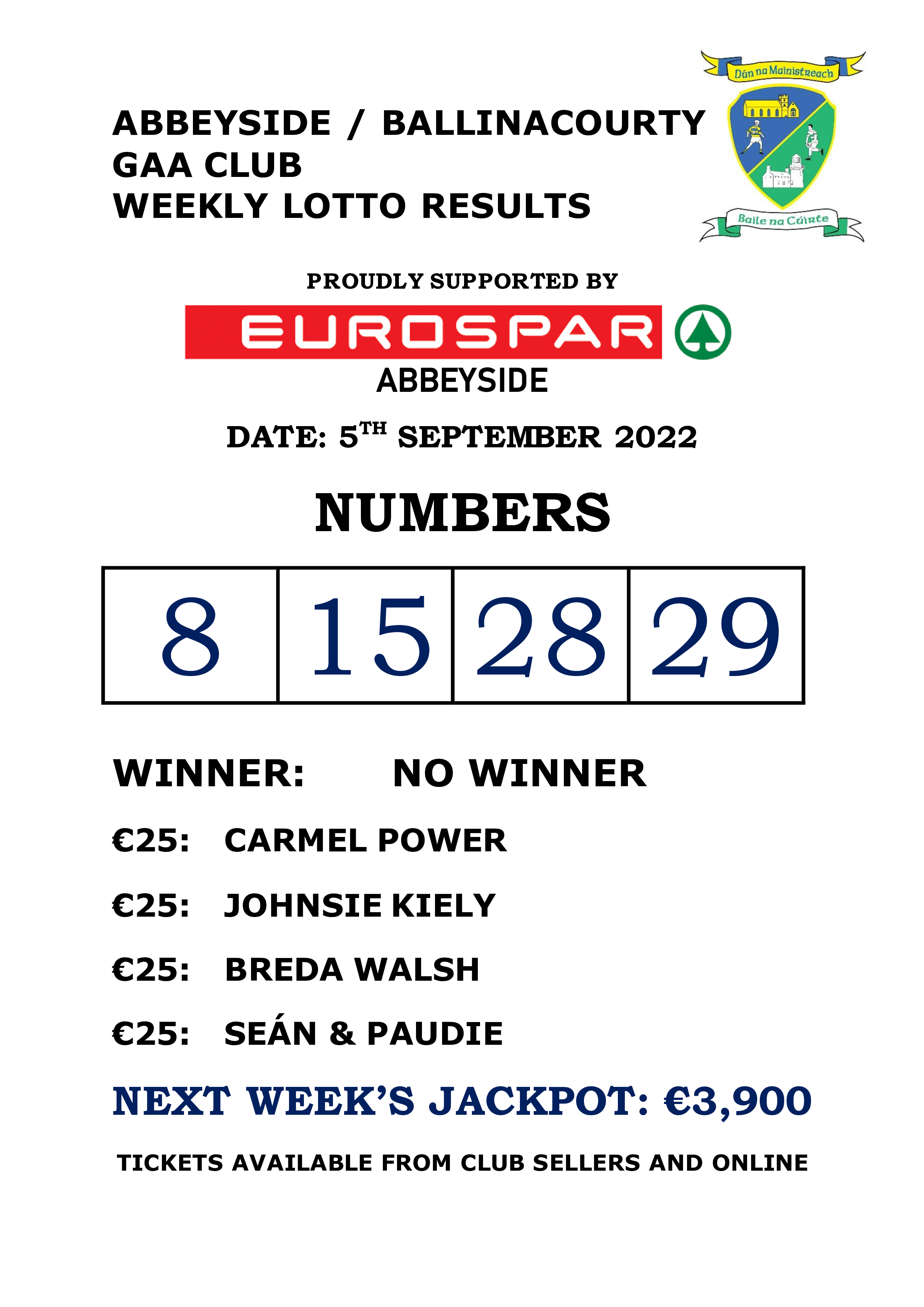 Monday lotto clearance 3900