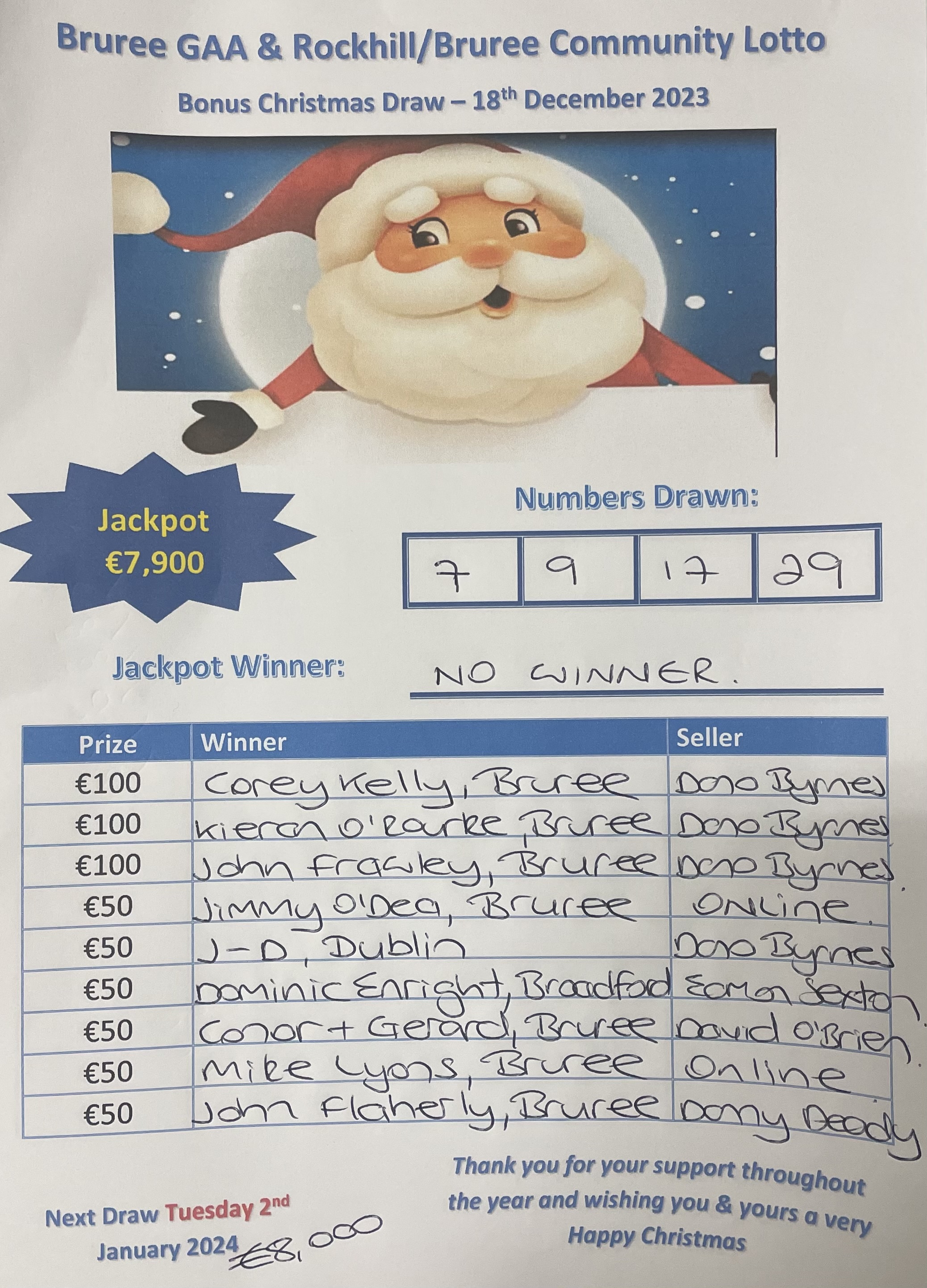 Christmas lotto on sale results